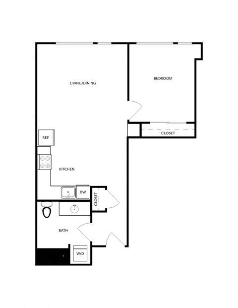 Floor plan for 1 bed, 1 bath, 717 sqft